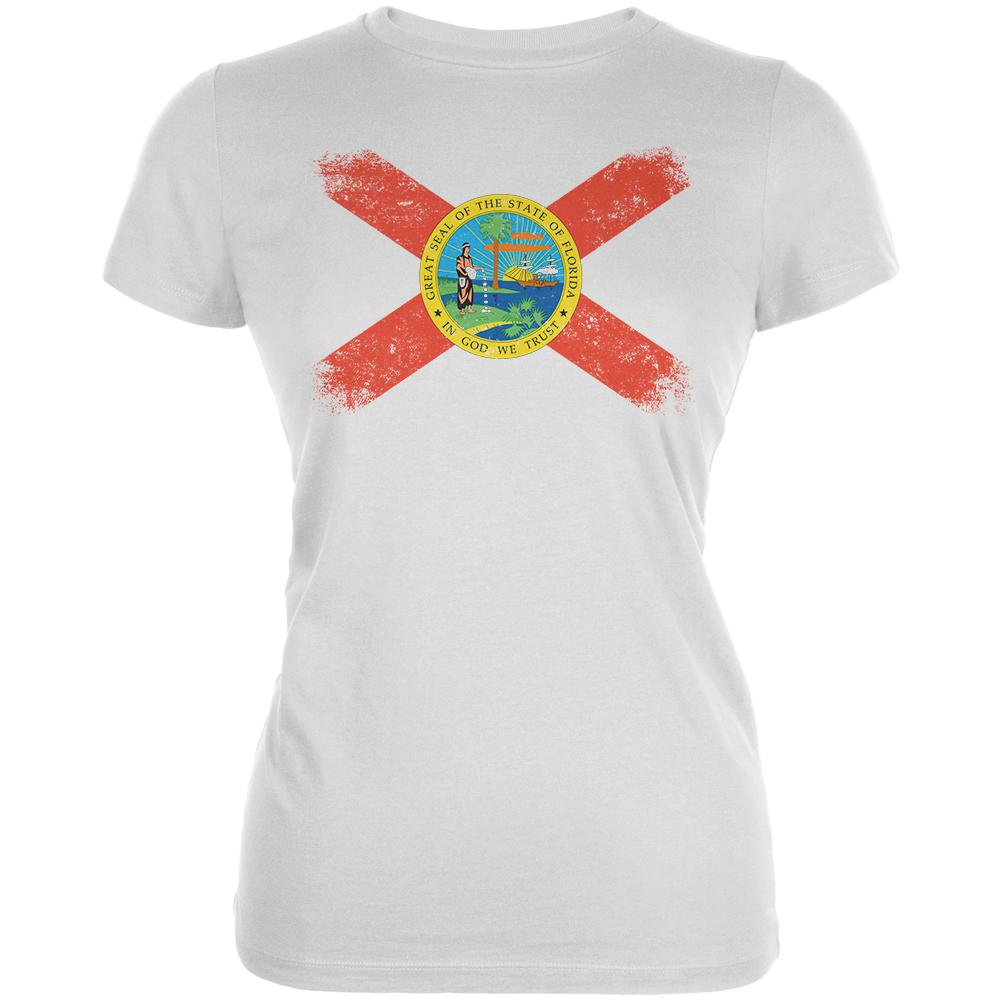 Born and Raised Florida State Flag Juniors Soft T Shirt Juniors T-Shirts Old Glory 2XL White