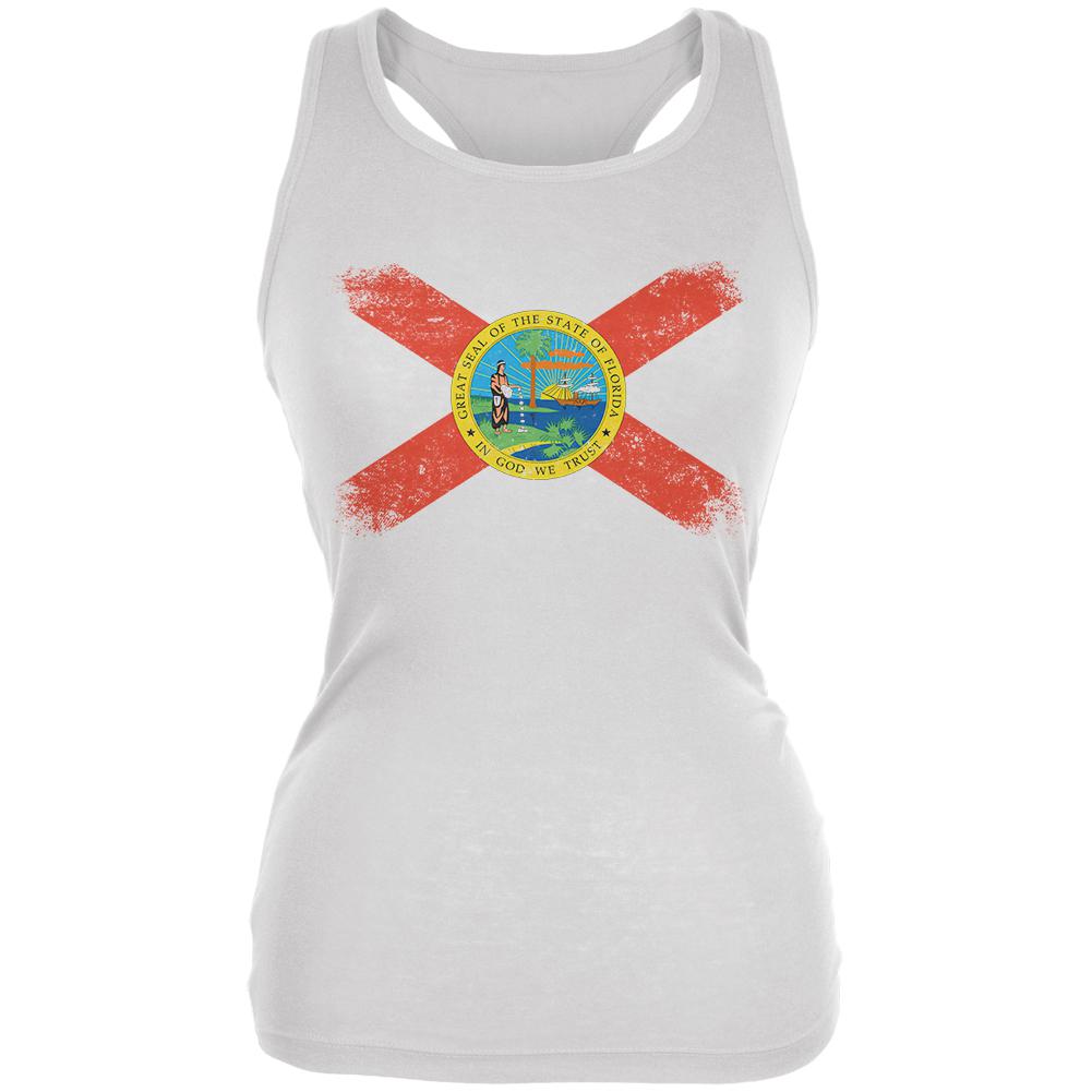 Born and Raised Florida State Flag Juniors Soft Tank Top Juniors Tank Tops Old Glory 2XL White