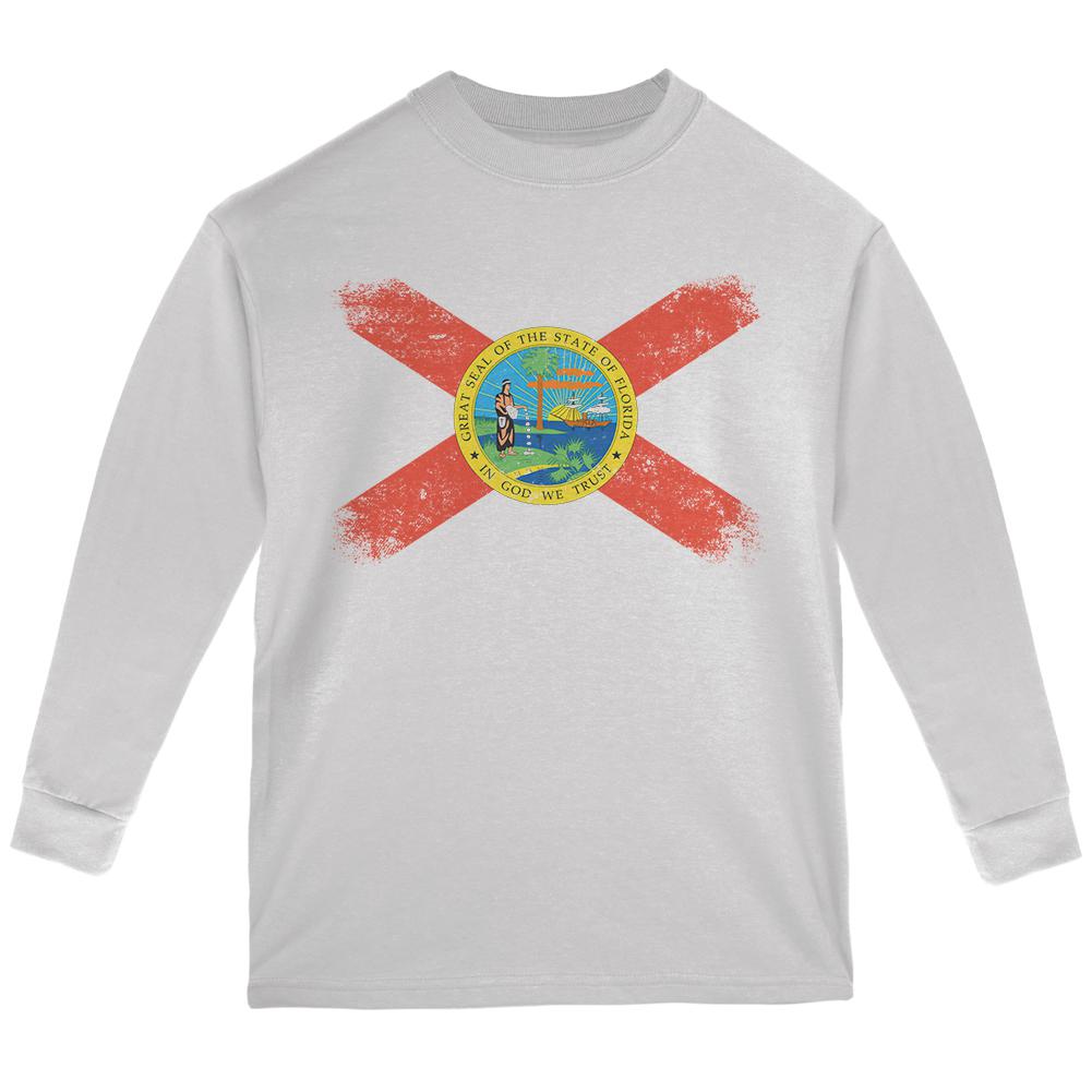 Born and Raised Florida State Flag Youth Long Sleeve T Shirt Youth Long Sleeves Old Glory LG White