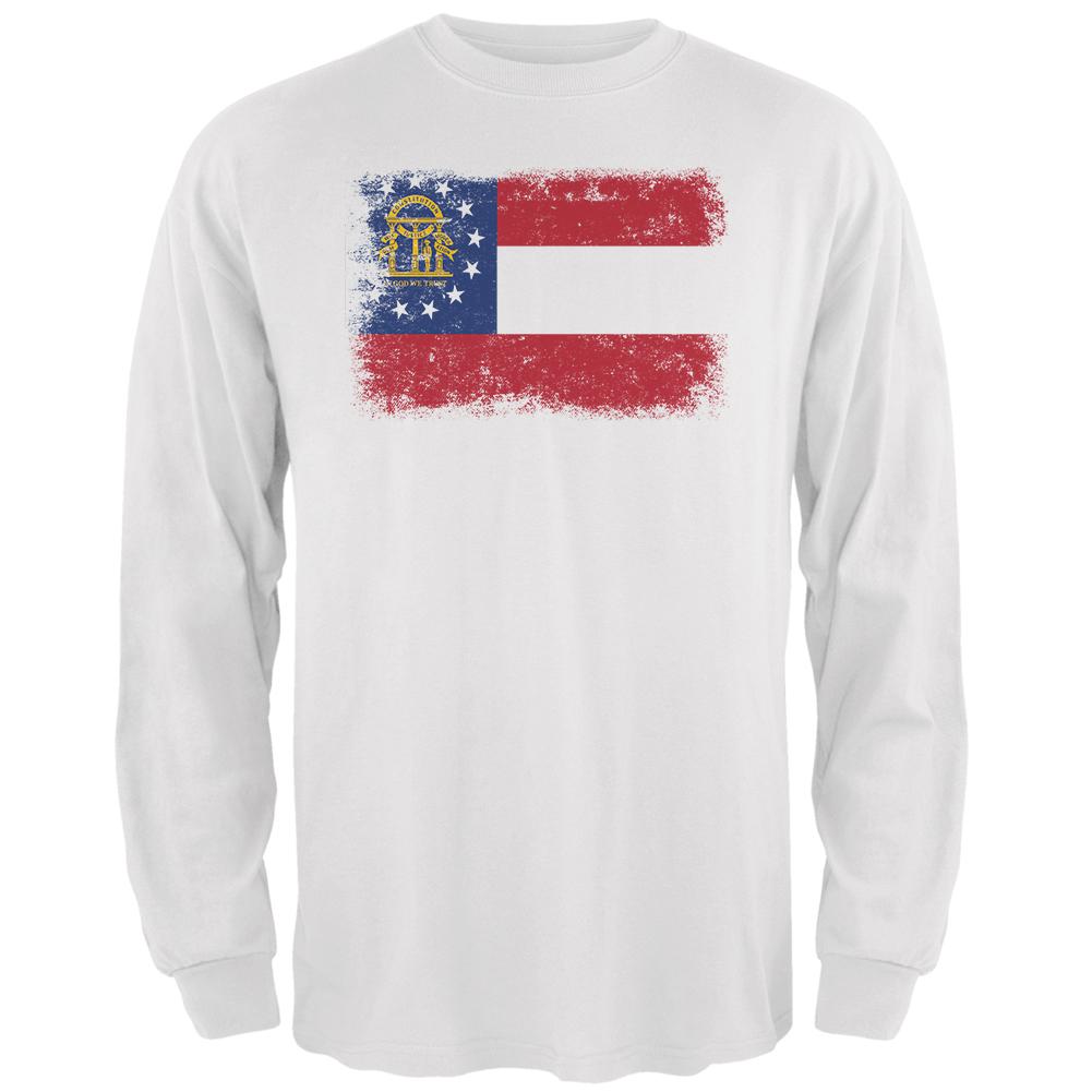 Born and Raised Georgia State Flag Mens Long Sleeve T Shirt Men's Long Sleeves Old Glory 2XL White