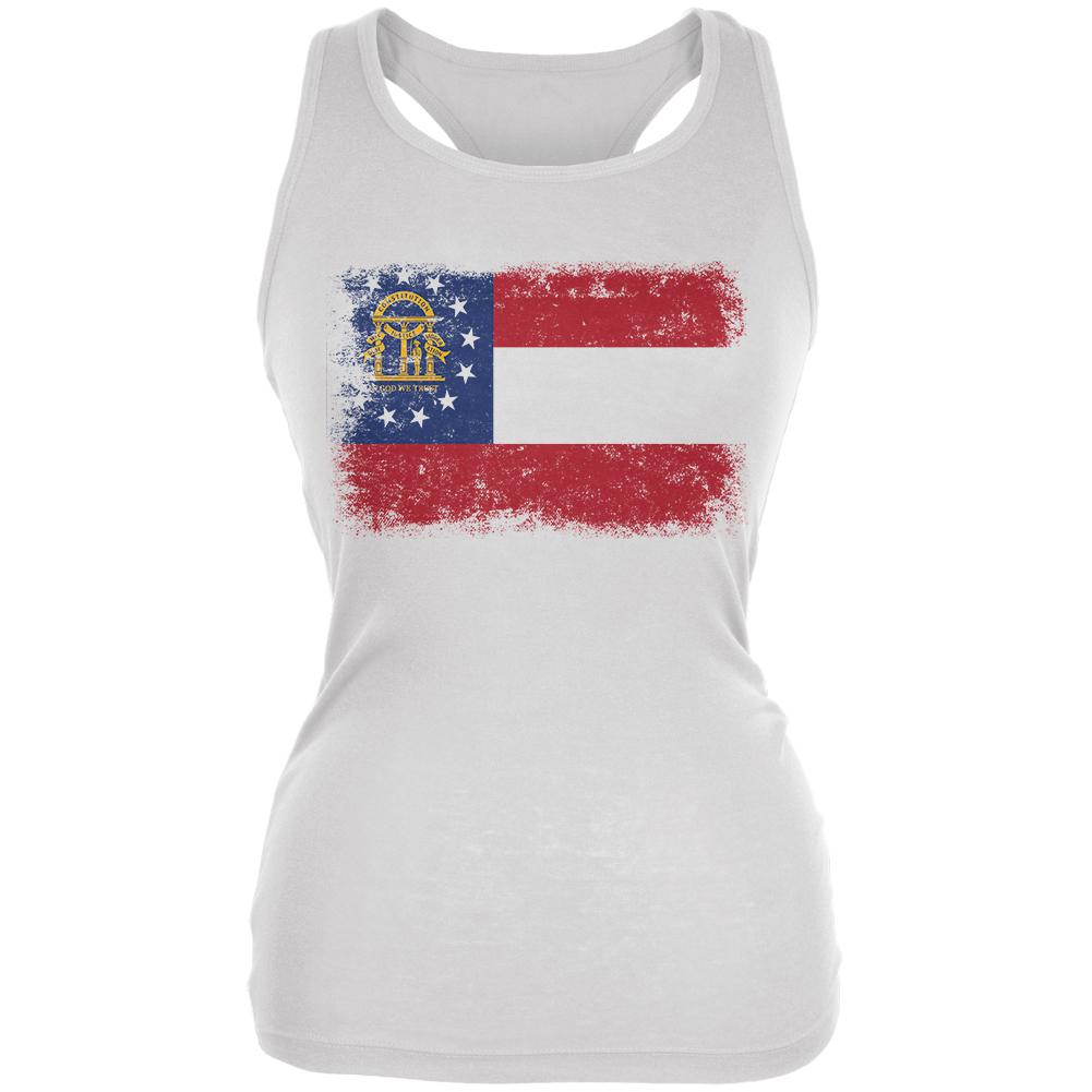Born and Raised Georgia State Flag Juniors Soft Tank Top Juniors Tank Tops Old Glory 2XL White