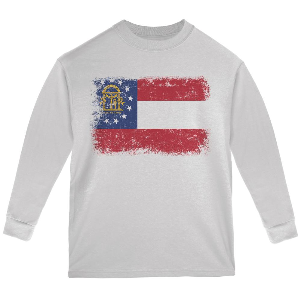 Born and Raised Georgia State Flag Youth Long Sleeve T Shirt Youth Long Sleeves Old Glory LG White