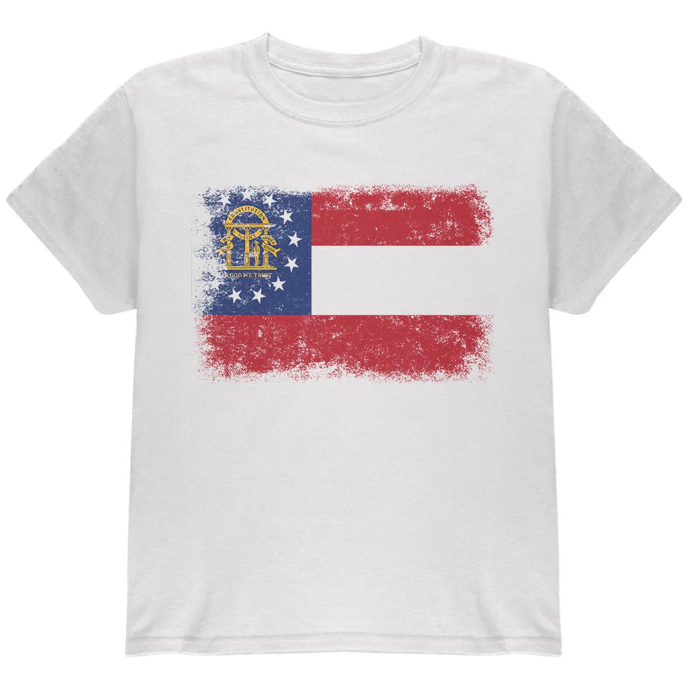 Born and Raised Georgia State Flag Youth T Shirt Youth T-Shirts Old Glory LG White