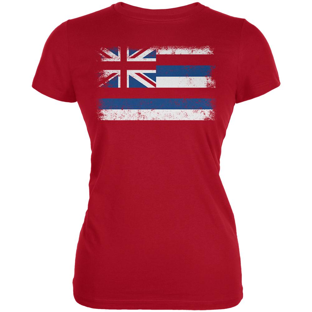 Born and Raised Hawaii State Flag Juniors Soft T Shirt Juniors T-Shirts Old Glory 2XL Red
