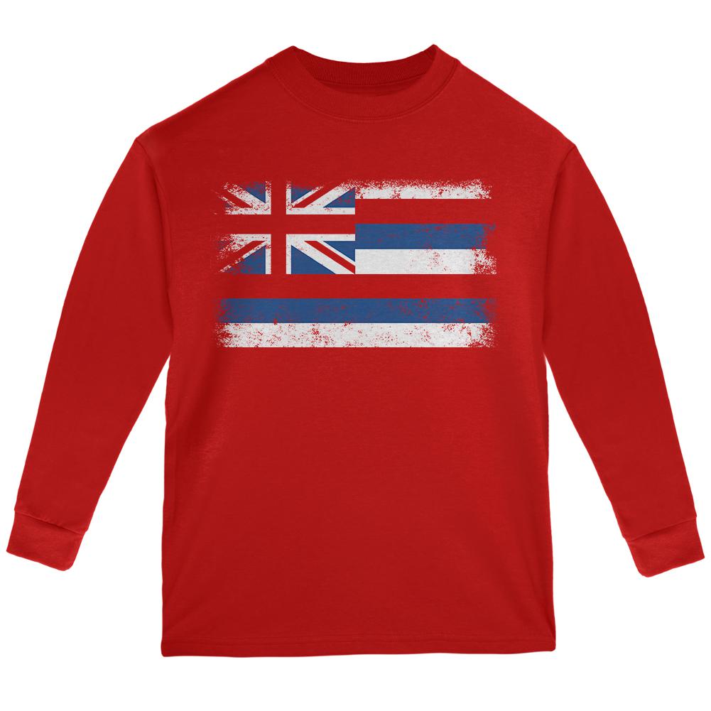 Born and Raised Hawaii State Flag Youth Long Sleeve T Shirt Youth Long Sleeves Old Glory LG Red