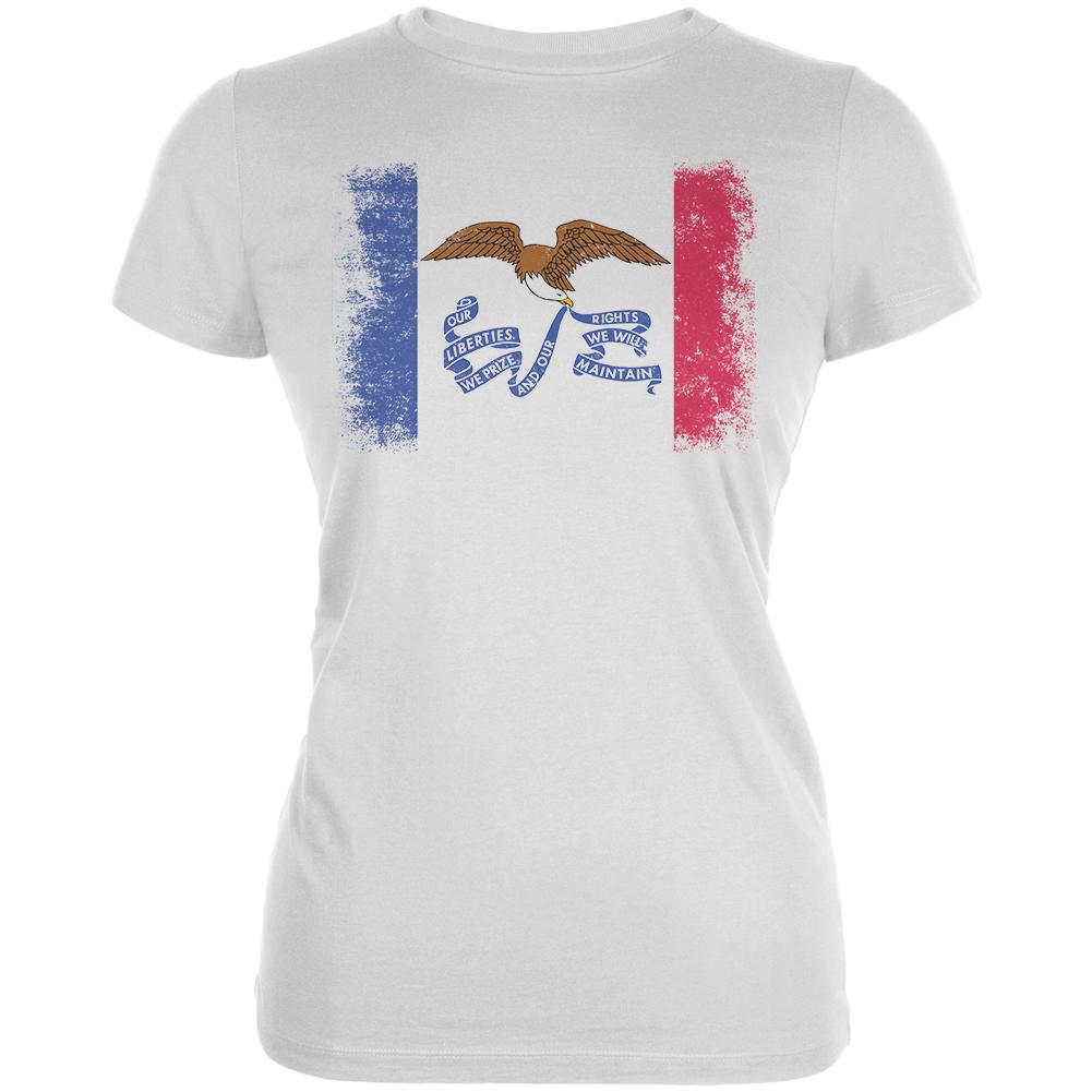 Born and Raised Iowa State Flag Juniors Soft T Shirt Juniors T-Shirts Old Glory 2XL White