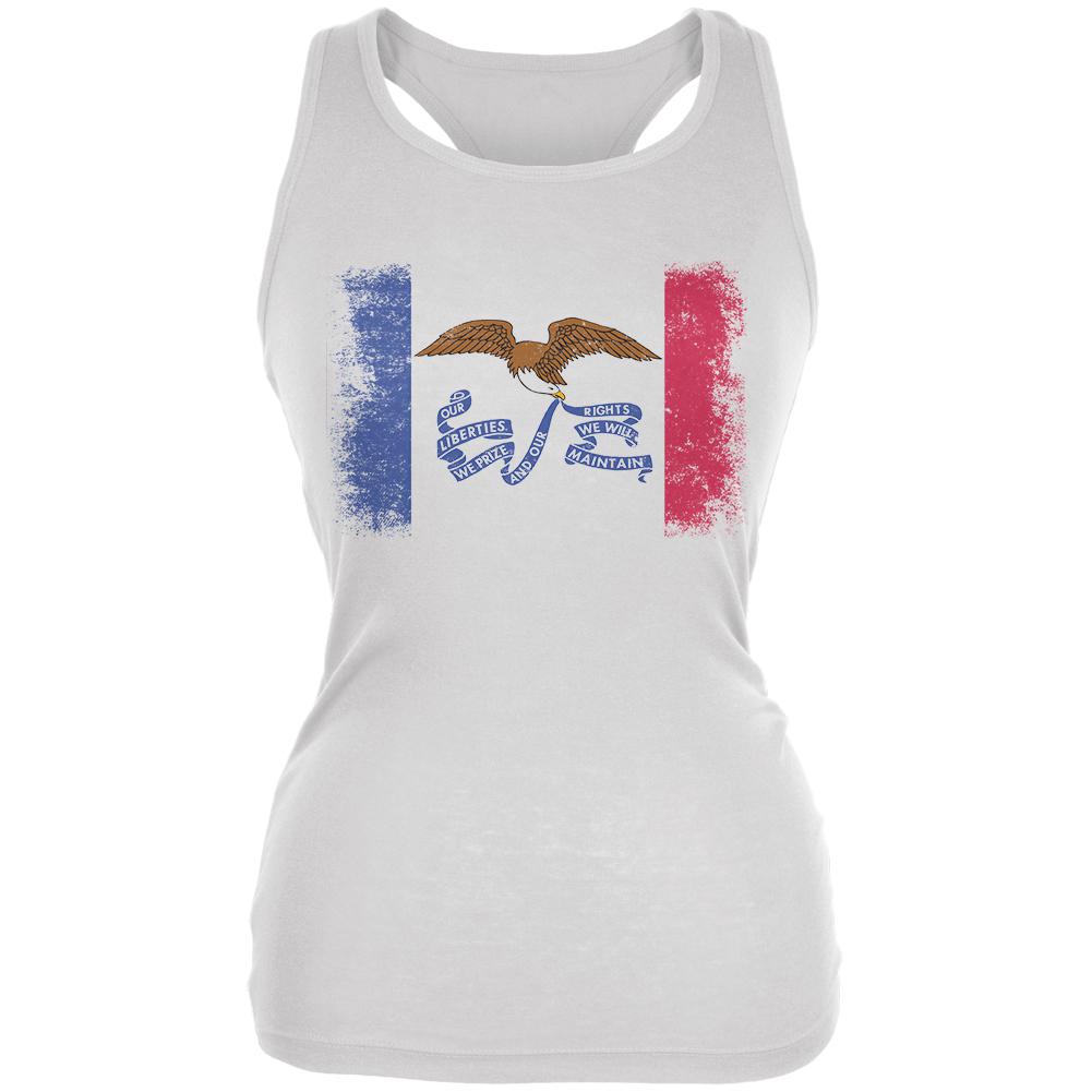 Born and Raised Iowa State Flag Juniors Soft Tank Top Juniors Tank Tops Old Glory 2XL White
