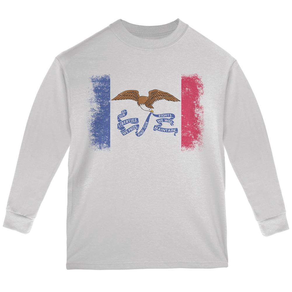 Born and Raised Iowa State Flag Youth Long Sleeve T Shirt Youth Long Sleeves Old Glory LG White