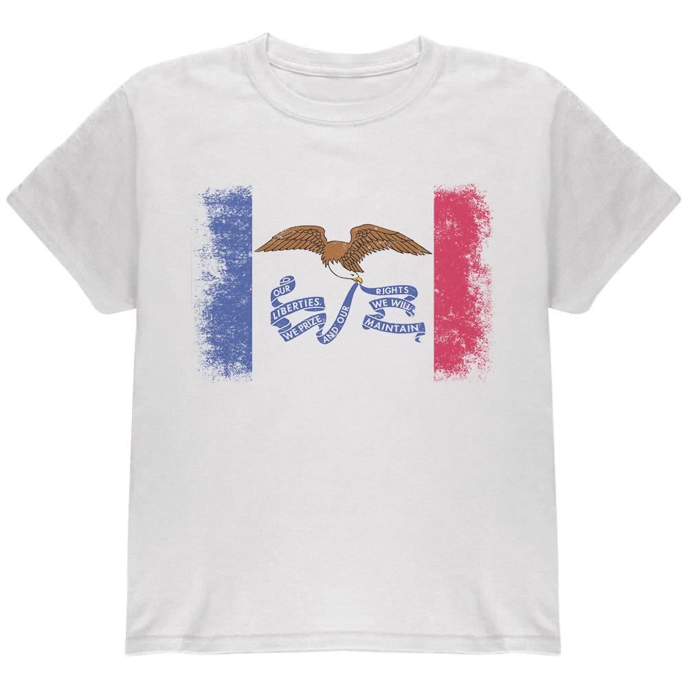 Born and Raised Iowa State Flag Youth T Shirt Youth T-Shirts Old Glory LG White