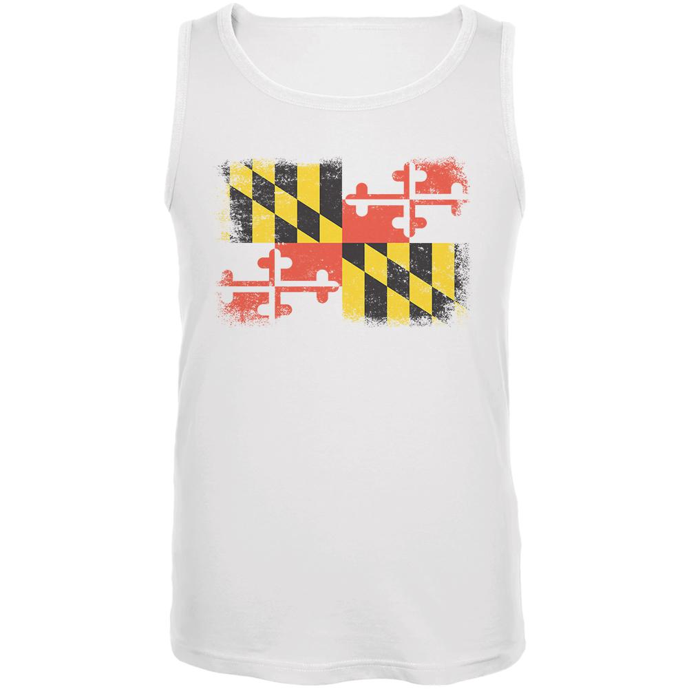 Born and Raised Maryland State Flag Mens Tank Top Men's Tank Tops Old Glory 2XL White