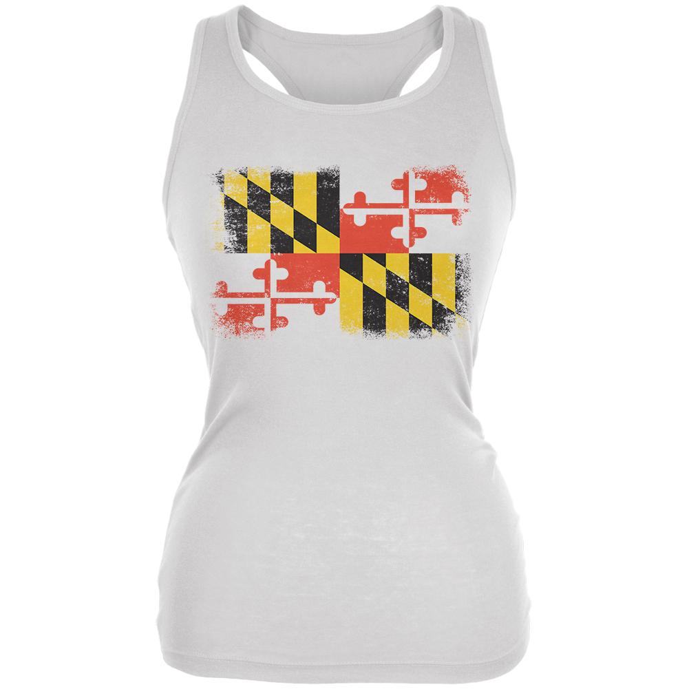 Born and Raised Maryland State Flag Juniors Soft Tank Top Juniors Tank Tops Old Glory 2XL White