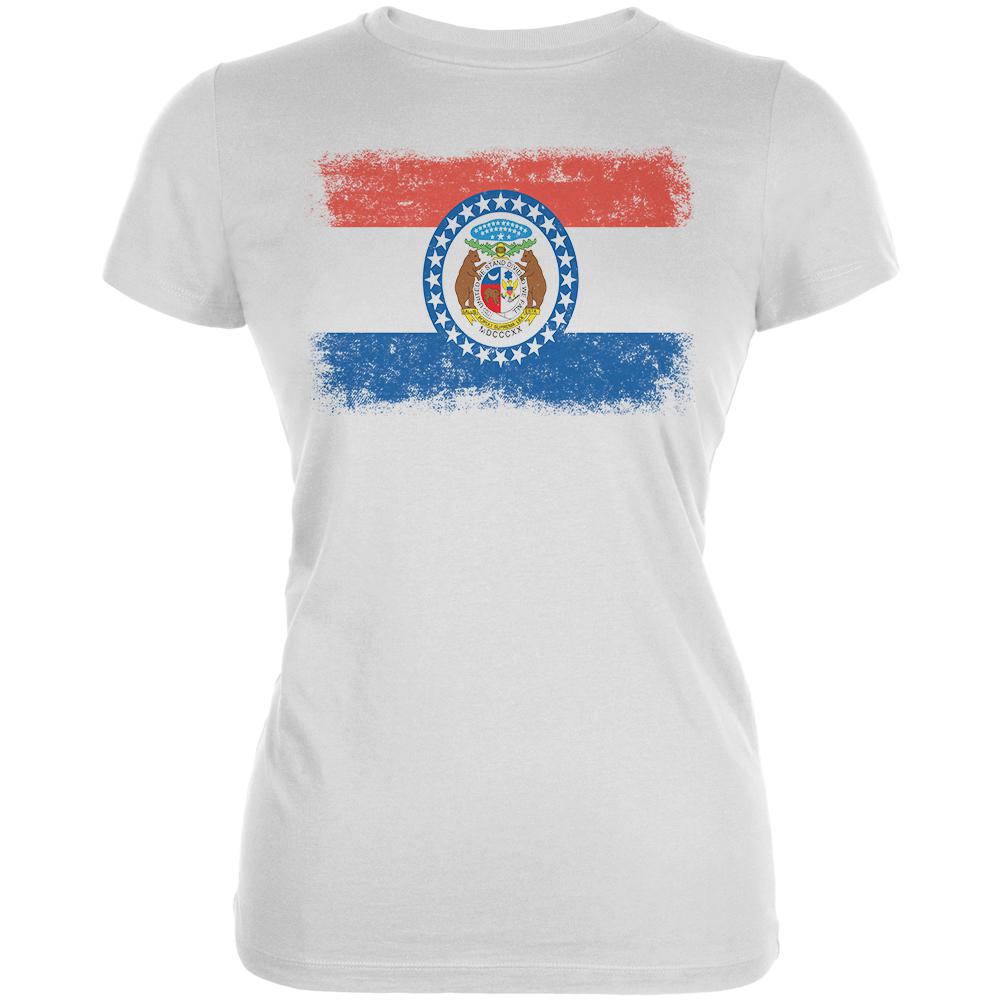 Born and Raised Missouri State Flag Juniors Soft T Shirt Juniors T-Shirts Old Glory 2XL White