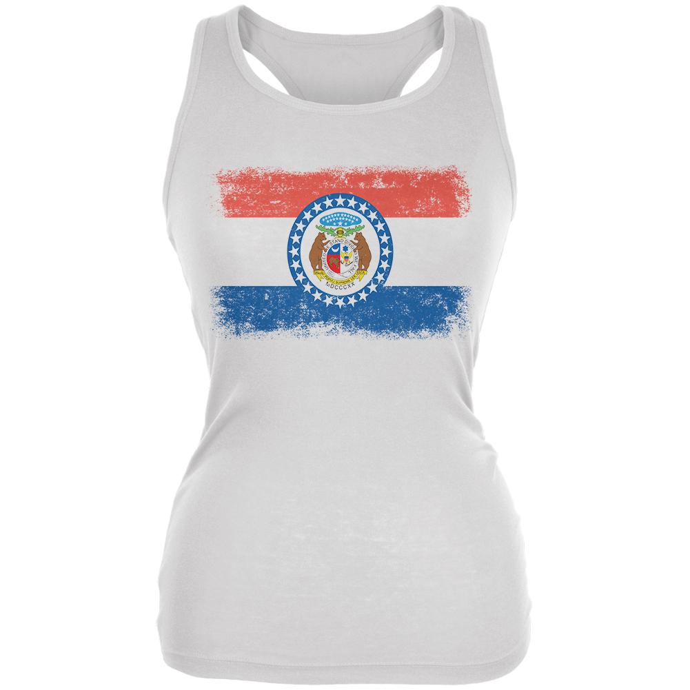 Born and Raised Missouri State Flag Juniors Soft Tank Top Juniors Tank Tops Old Glory 2XL White