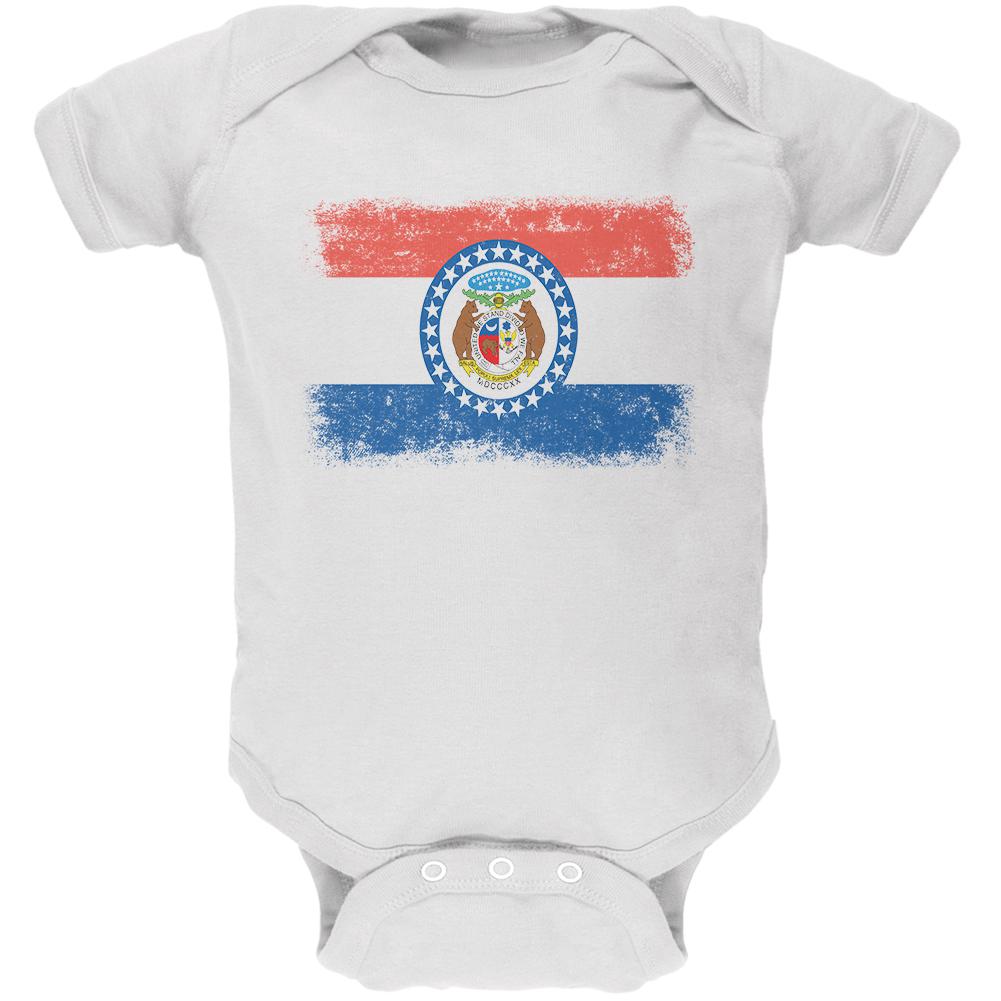 Born and Raised Missouri State Flag Soft Baby One Piece Baby One Piece Old Glory 0-3M White