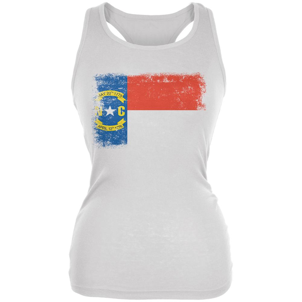 Born and Raised North Carolina State Flag Juniors Soft Tank Top Juniors Tank Tops Old Glory 2XL White