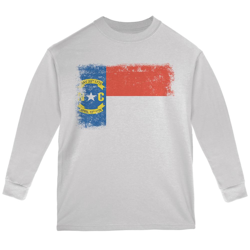 Born and Raised North Carolina State Flag Youth Long Sleeve T Shirt Youth Long Sleeves Old Glory LG White