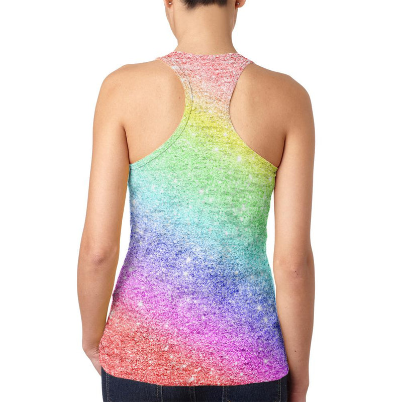 LGBTQ Pride Faux Rainbow Glitter Juniors Burnout Racerback Tank Top Juniors Tank Tops Old Glory