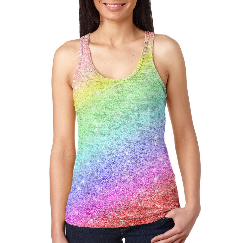 LGBTQ Pride Faux Rainbow Glitter Juniors Burnout Racerback Tank Top Juniors Tank Tops Old Glory 2XL Multi