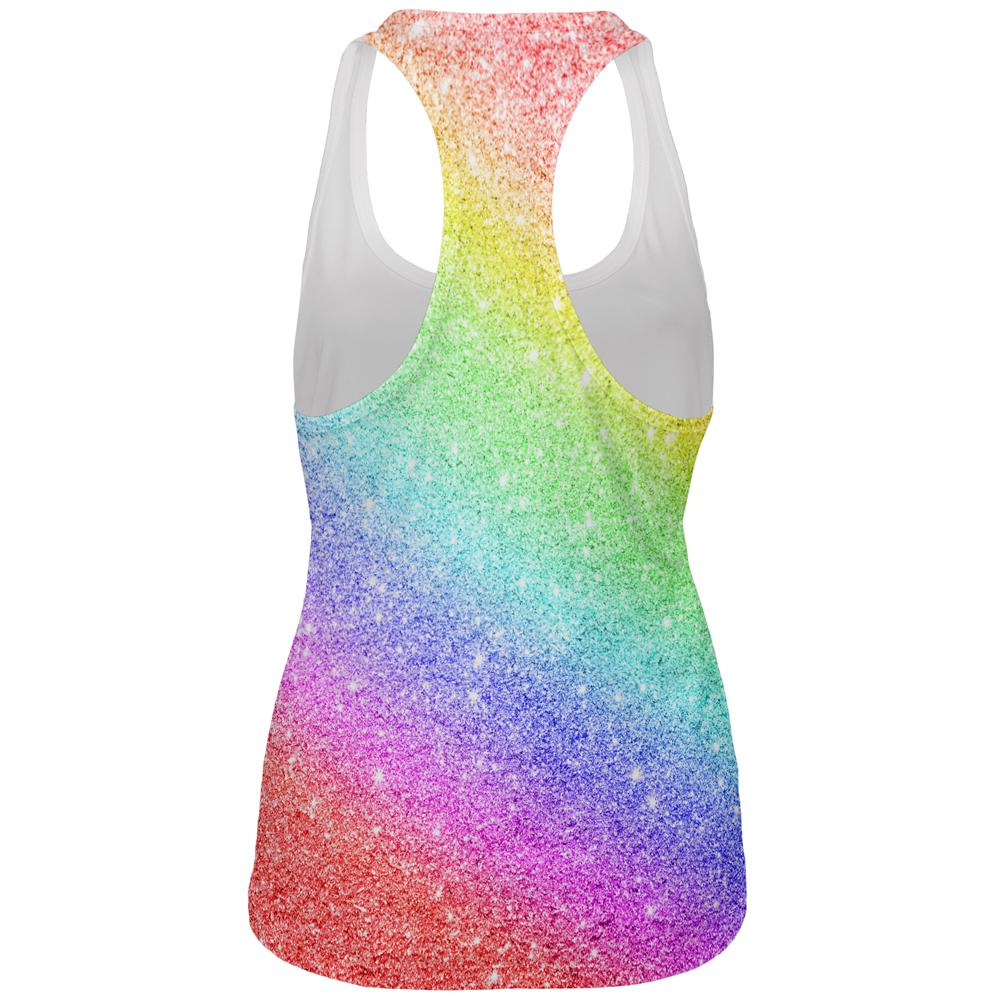 LGBTQ Pride Faux Rainbow Glitter All Over Womens Work Out Tank Top Women's Tank Tops Old Glory