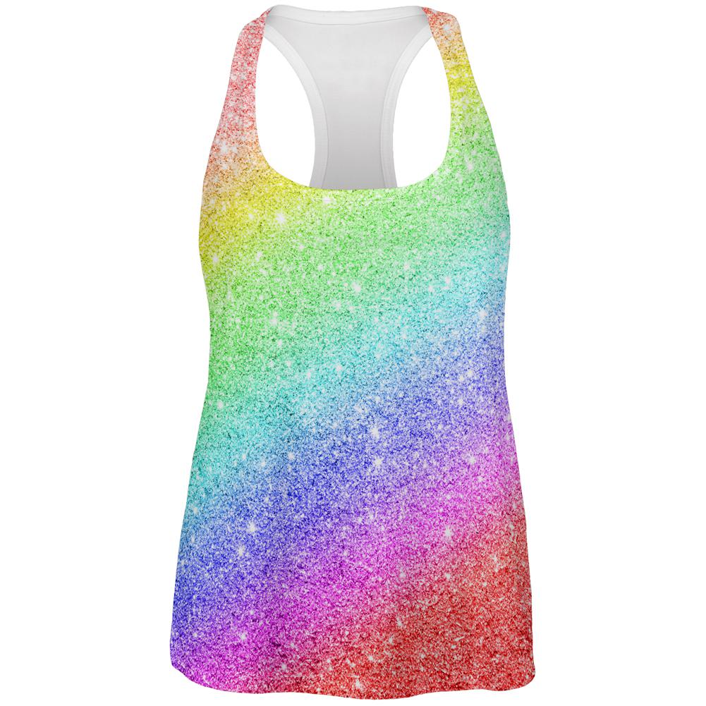 LGBTQ Pride Faux Rainbow Glitter All Over Womens Work Out Tank Top Women's Tank Tops Old Glory 2XL Multi