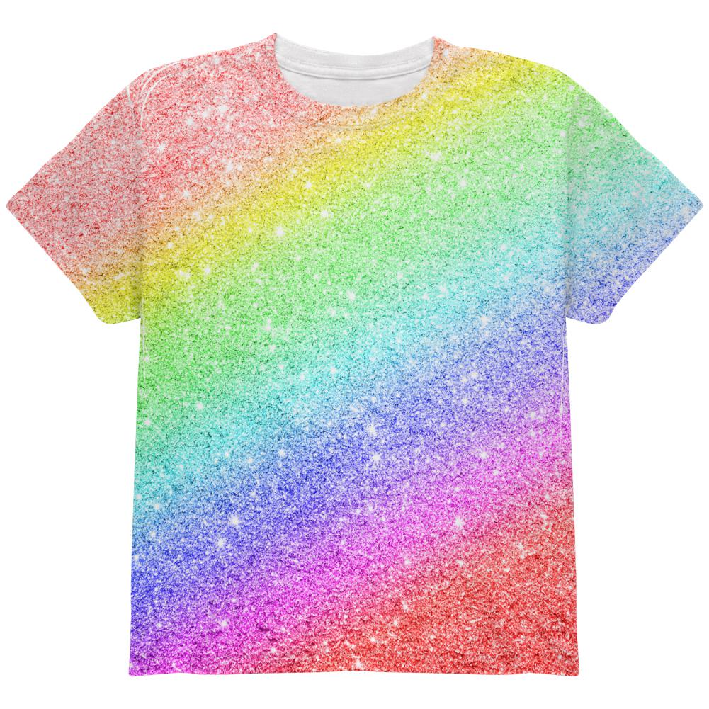 LGBTQ Pride Faux Rainbow Glitter All Over Youth T Shirt Youth T-Shirts Old Glory LG Multi