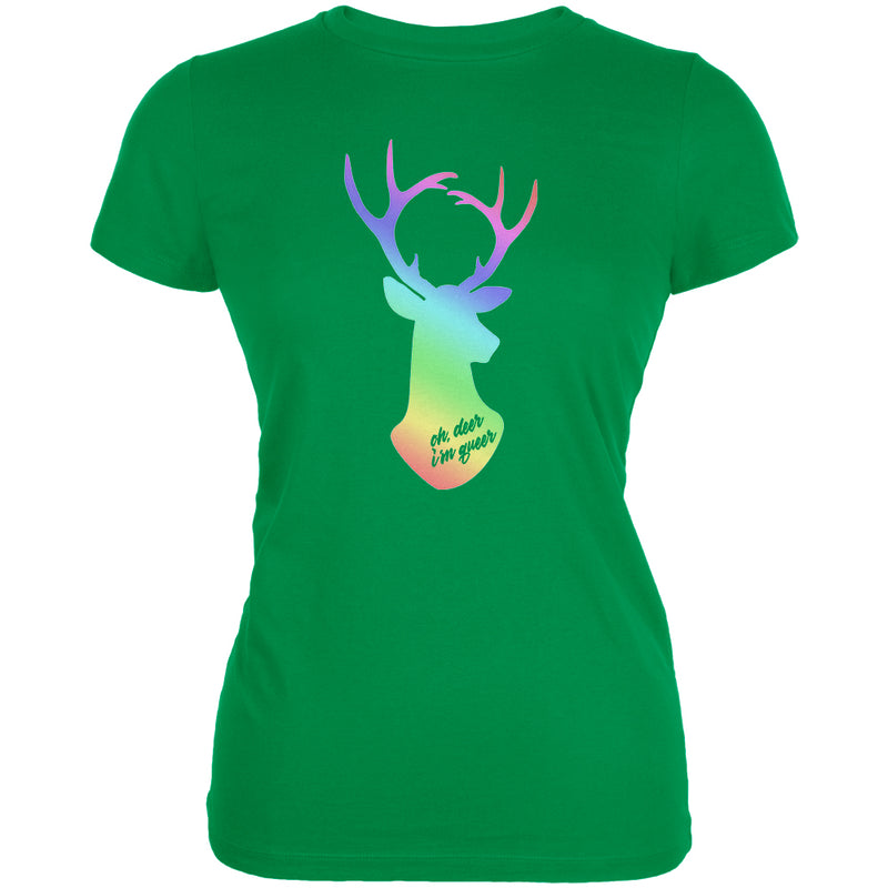 LGBTQ Oh Deer I'm Queer Juniors Soft T Shirt Juniors T-Shirts LGBT 2XL Irish Green