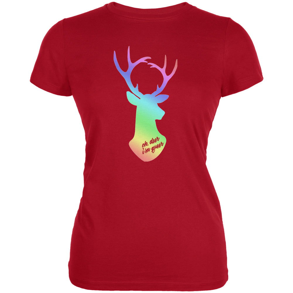 LGBTQ Oh Deer I'm Queer Juniors Soft T Shirt Juniors T-Shirts LGBT 2XL Red