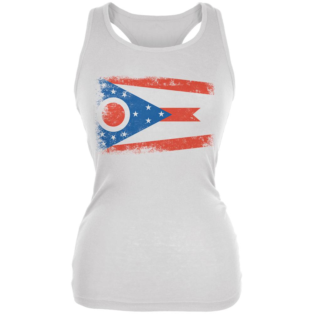 Born and Raised Ohio State Flag Juniors Soft Tank Top Juniors Tank Tops Old Glory 2XL White