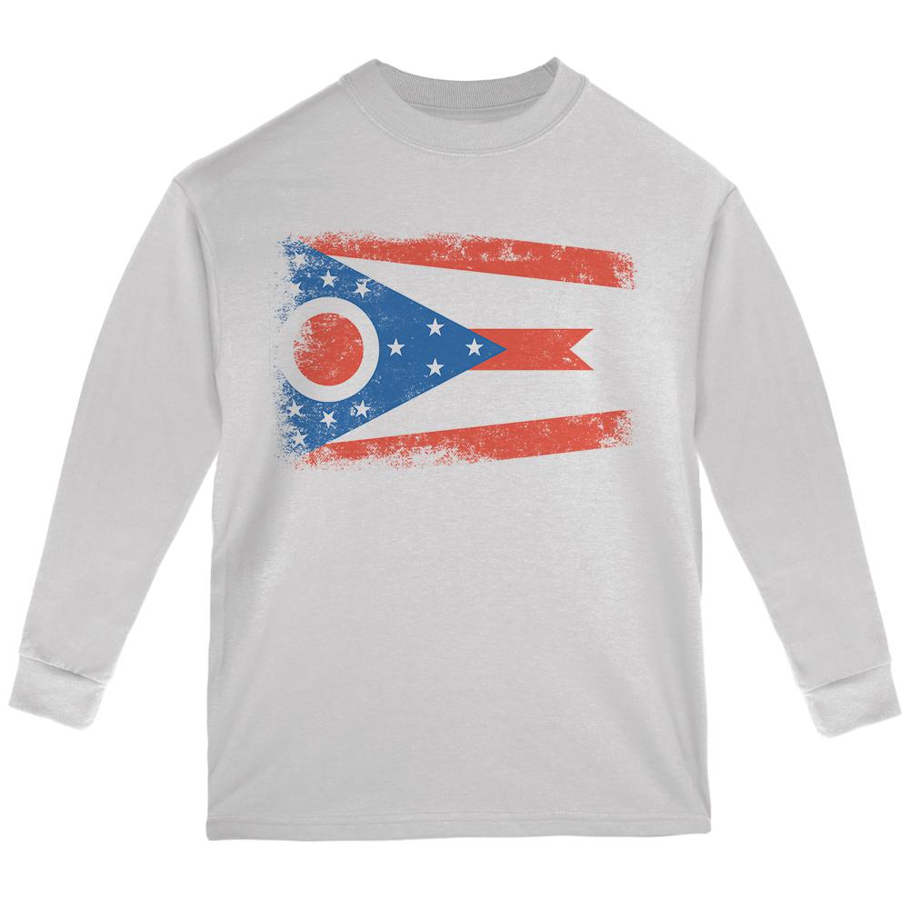 Born and Raised Ohio State Flag Youth Long Sleeve T Shirt Youth Long Sleeves Old Glory LG White