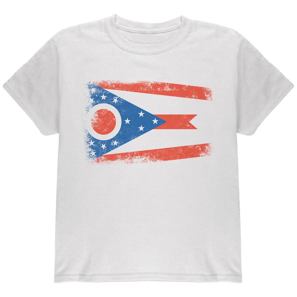 Born and Raised Ohio State Flag Youth T Shirt Youth T-Shirts Old Glory LG White