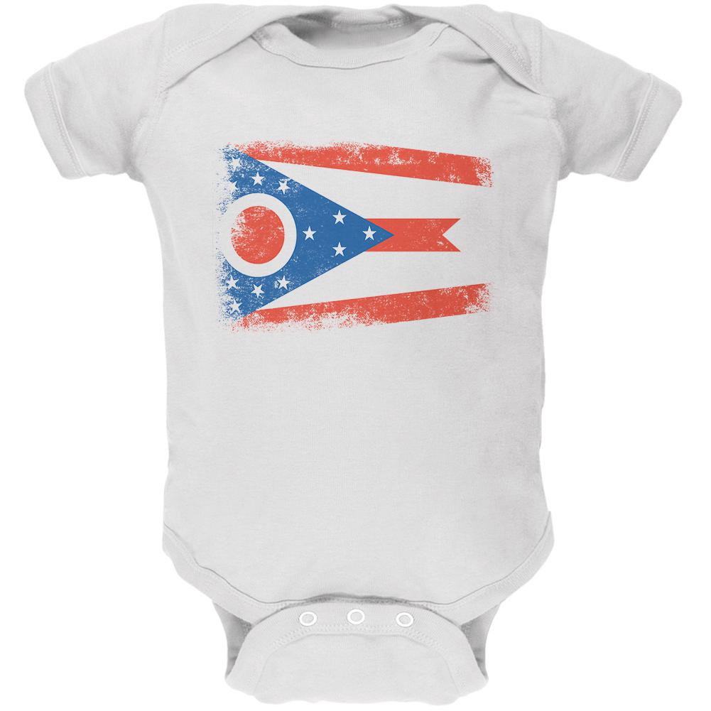 Born and Raised Ohio State Flag Soft Baby One Piece Baby One Piece Old Glory 0-3M White