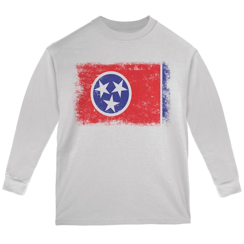 Born and Raised Tennessee State Flag Youth Long Sleeve T Shirt Youth Long Sleeves Old Glory LG White