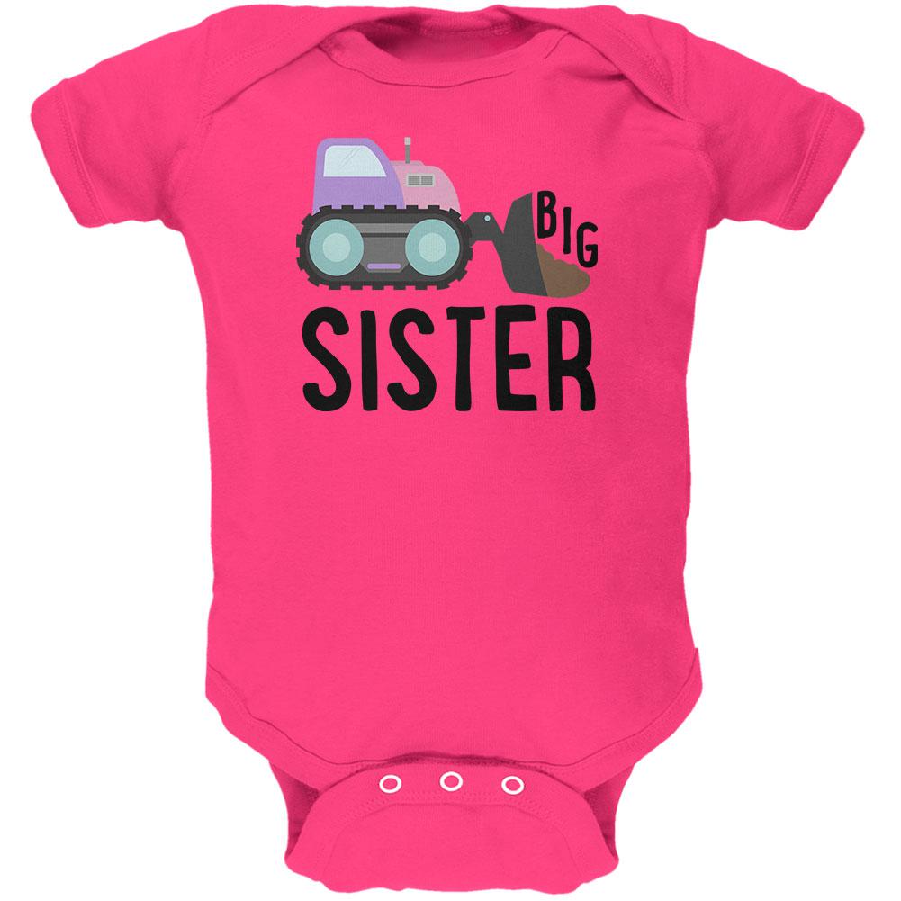 Big Sister Construction Truck Digger Soft Baby One Piece Baby One Piece Old Glory 0-3M Hot Pink