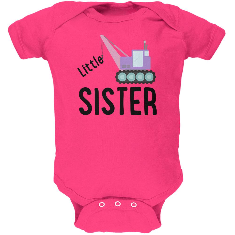 Little Sister Construction Truck Crane Soft Baby One Piece Baby One Piece Old Glory 0-3M Hot Pink