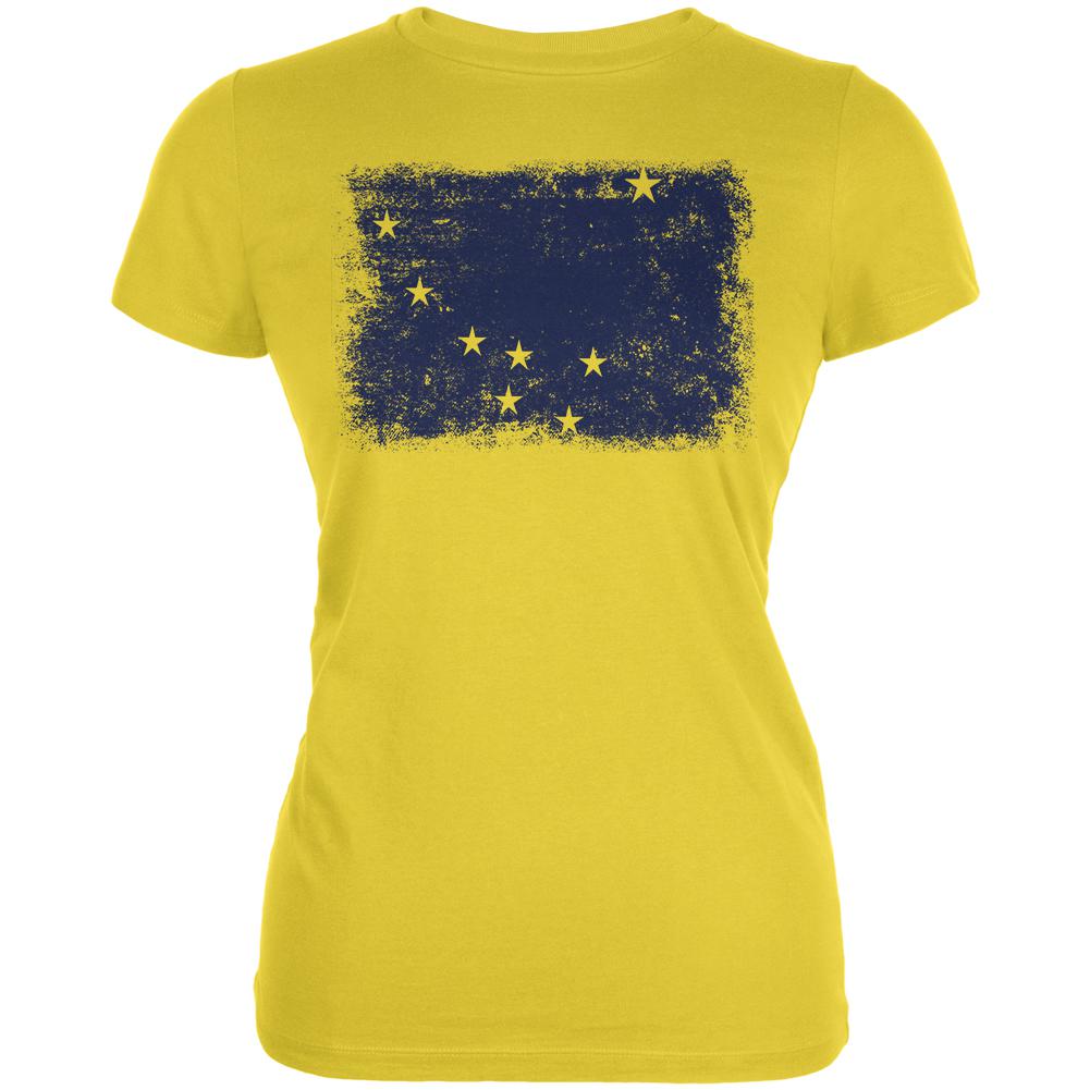 Born and Raised Alaska State Flag Juniors Soft T Shirt Juniors T-Shirts Old Glory 2XL Bright Yellow