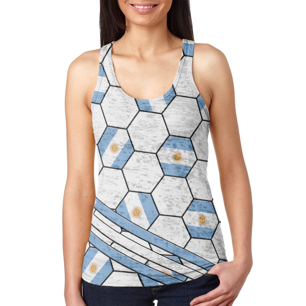 World Cup Argentina Soccer Ball Juniors Burnout Racerback Tank Top Juniors Tank Tops Old Glory 2XL Multi