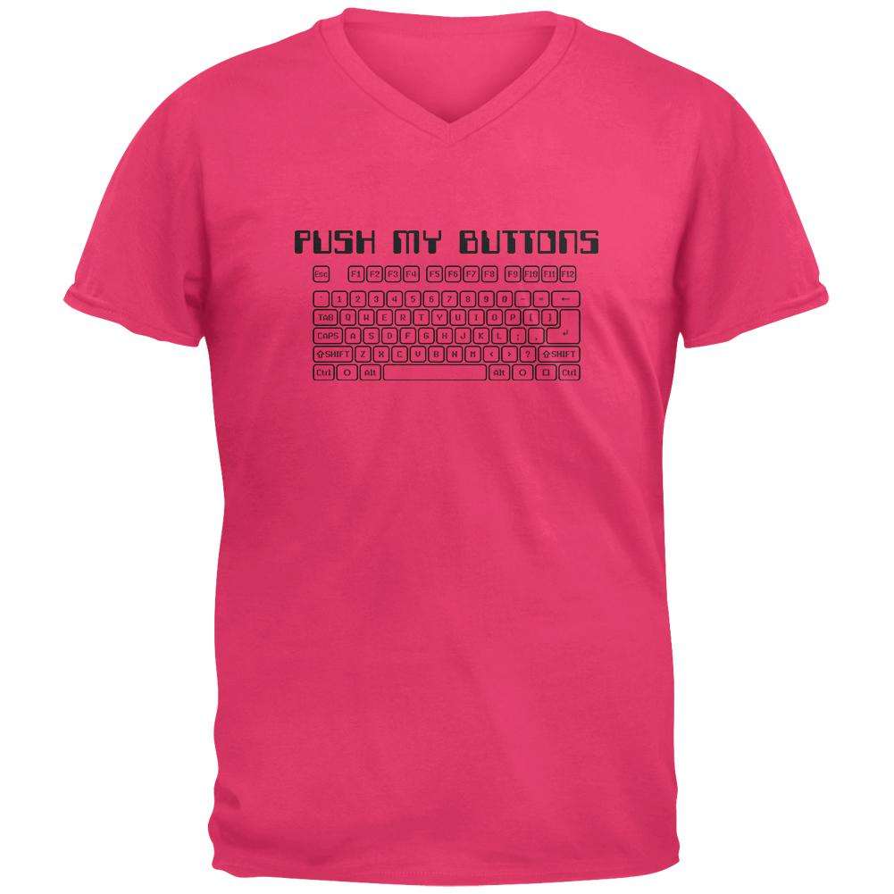 Push My Buttons Mens V-Neck T Shirt Men's T-Shirts Old Glory 2XL Hot Pink