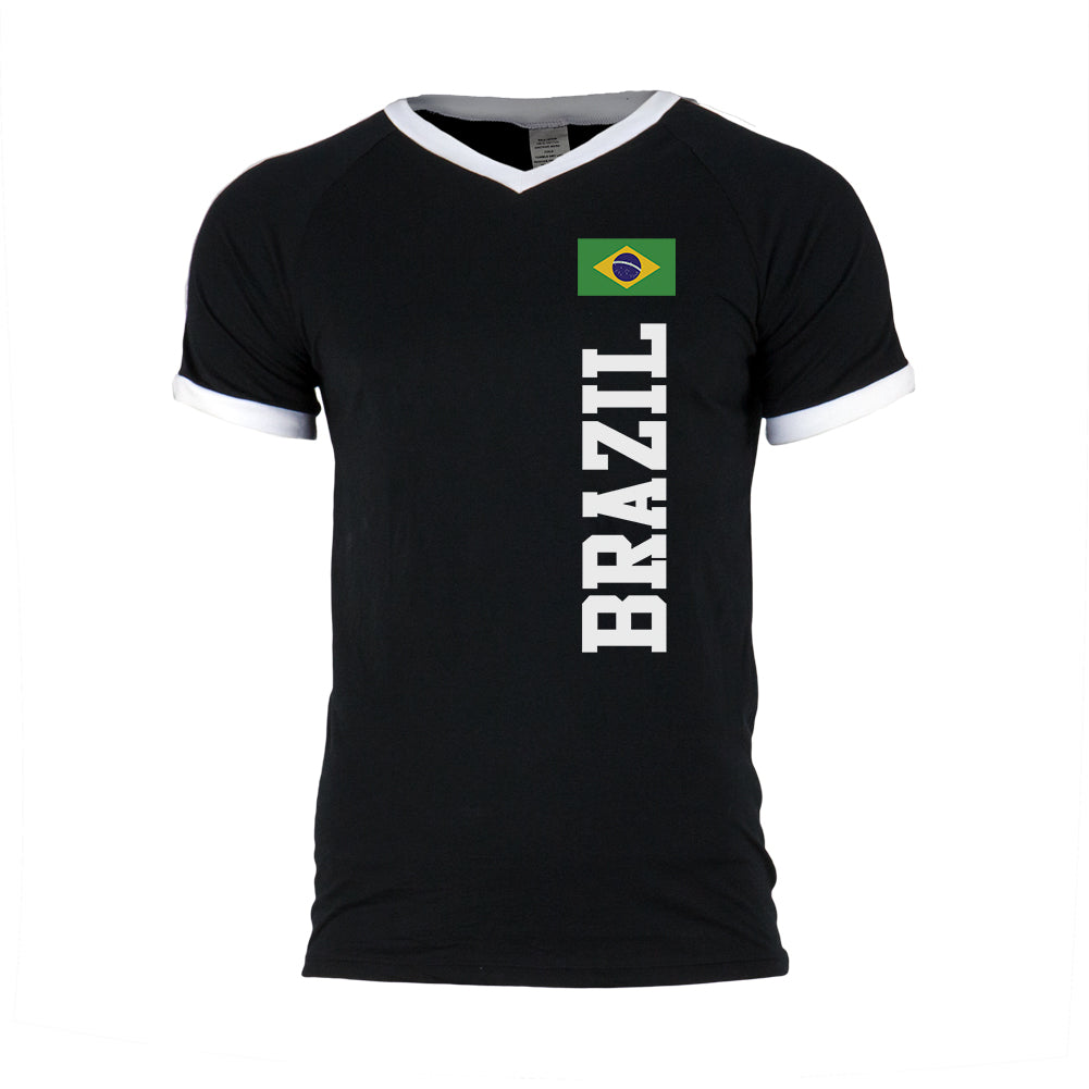 World Cup Brazil Mens Soccer Jersey V-Neck T-Shirt Men's T-Shirts Old Glory 2XL Black
