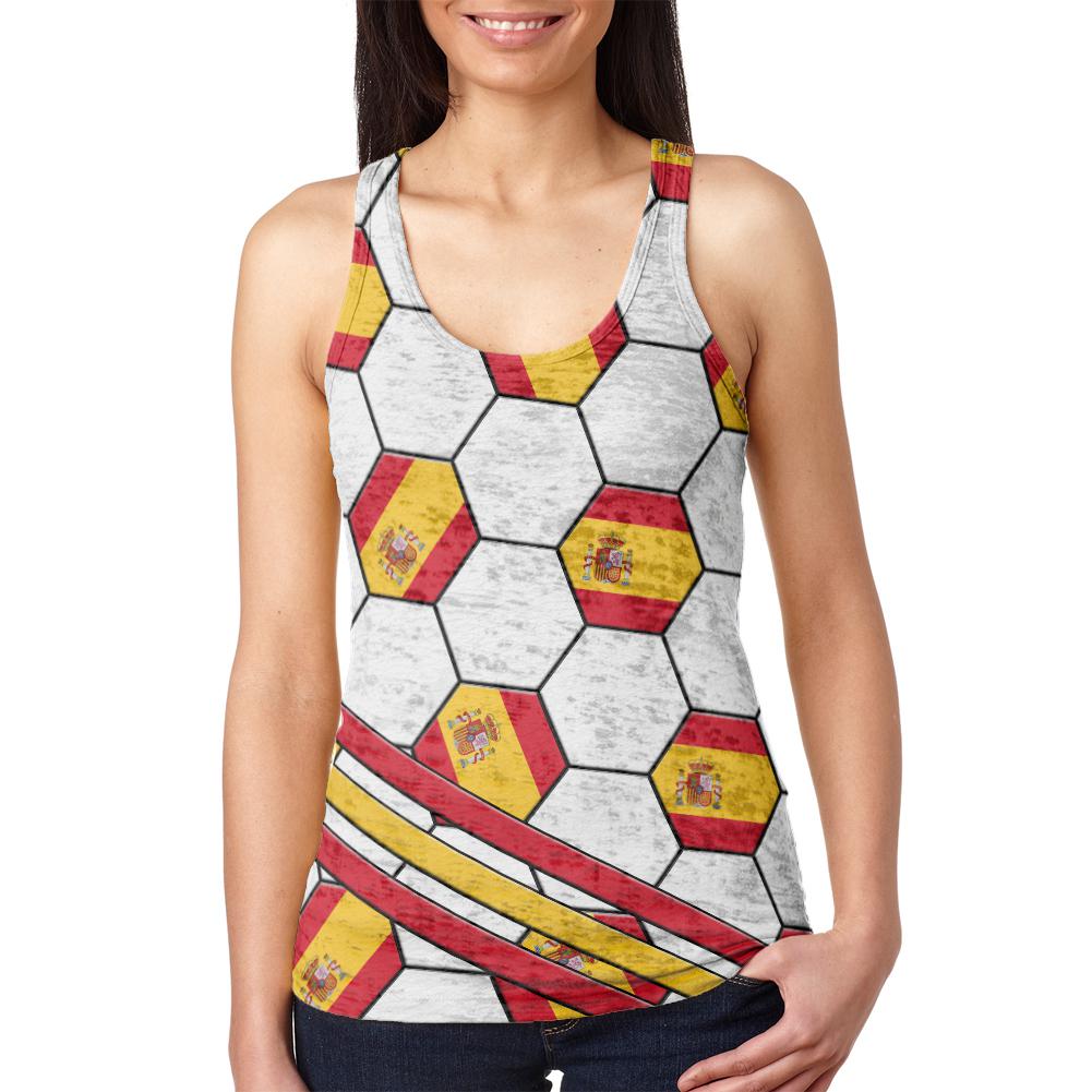 World Cup Spain Soccer Ball Juniors Burnout Racerback Tank Top Juniors Tank Tops Old Glory 2XL Multi