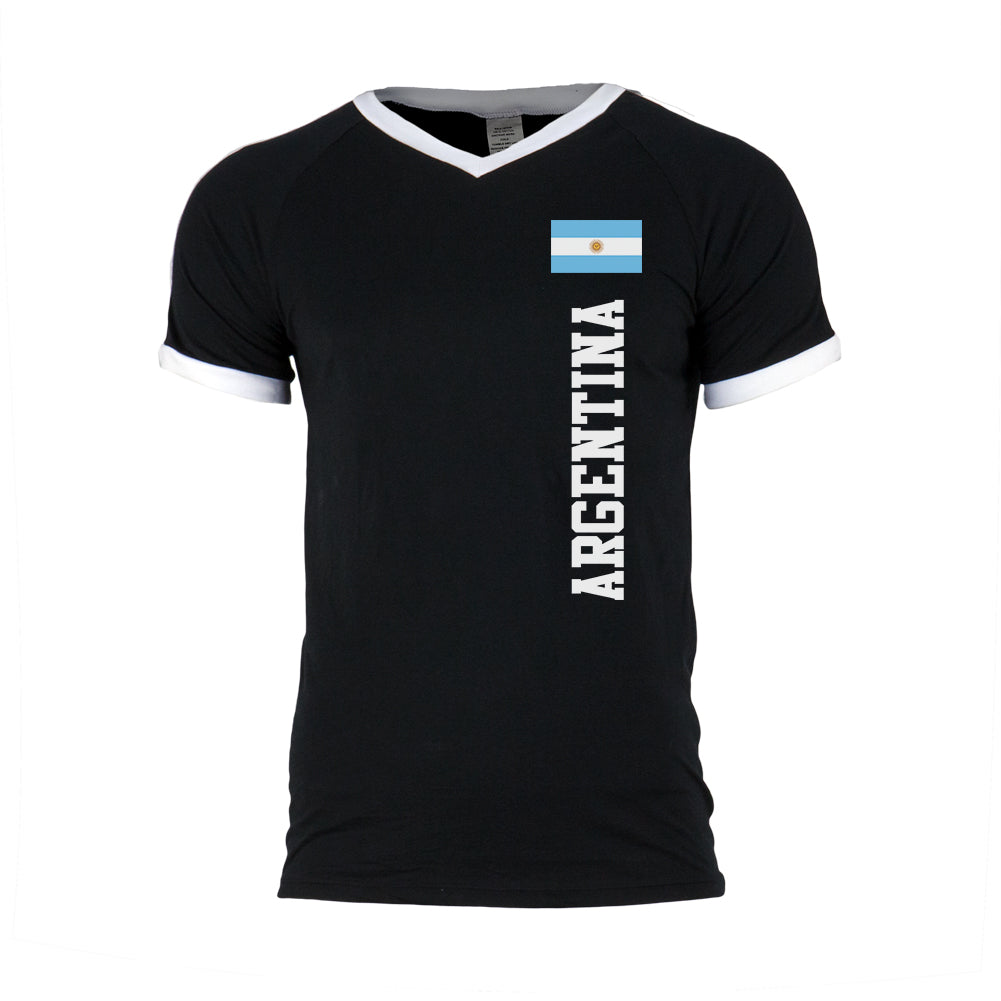 World Cup Argentina Mens Soccer Jersey V-Neck T-Shirt Men's T-Shirts global 2XL Black-White