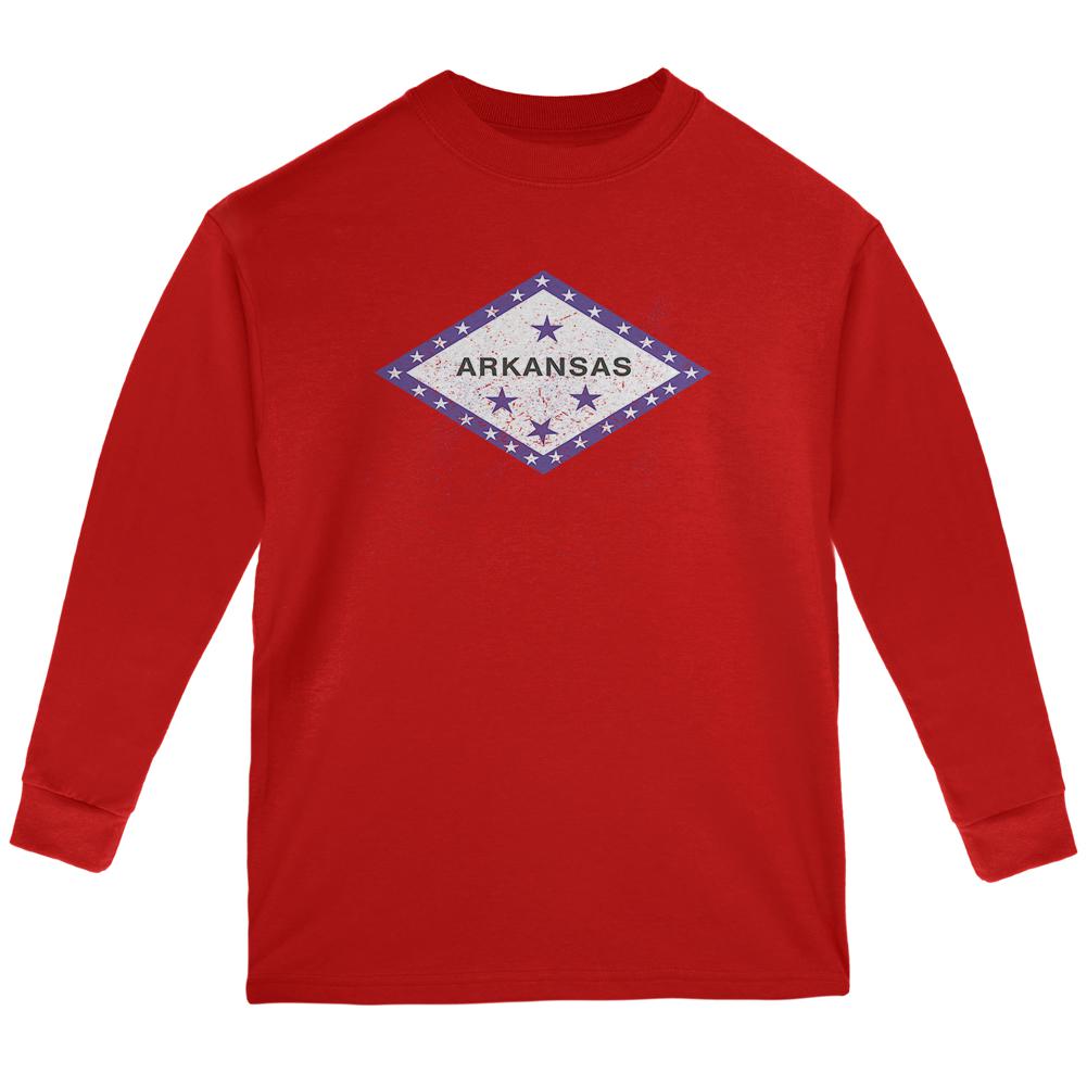 Born and Raised Arkansas State Flag Youth Long Sleeve T Shirt Youth Long Sleeves Old Glory LG Red