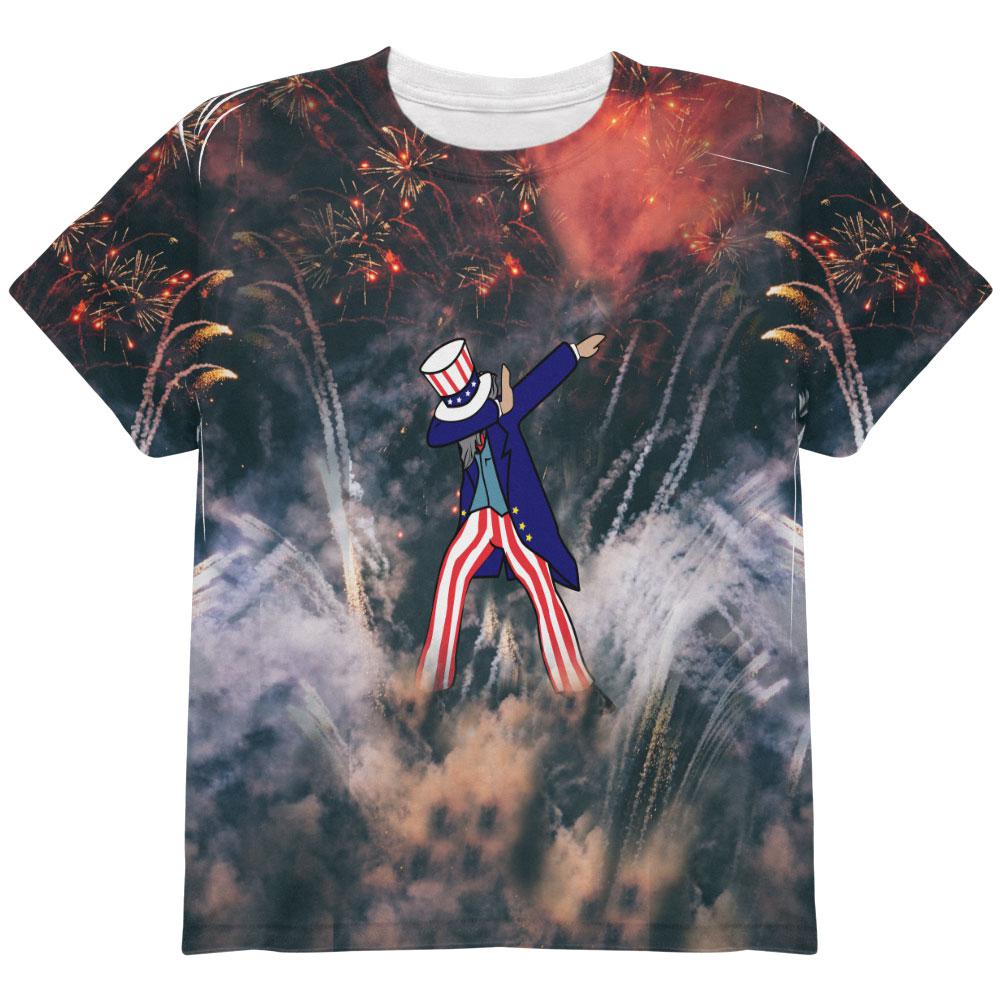 4th of July Dabbing Uncle Sam Fireworks Sub All Over Youth T Shirt Youth T-Shirts Old Glory LG Multi
