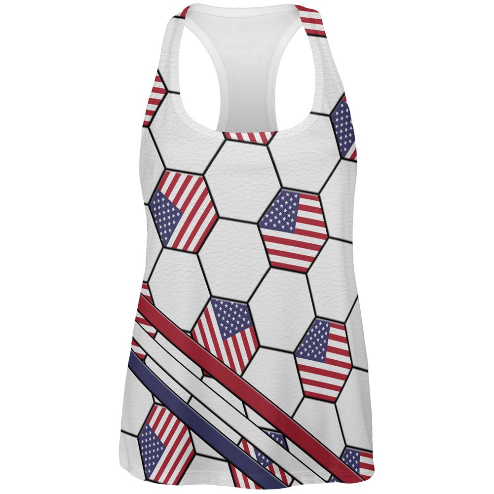 4th of July USA World Cup Soccer Ball All Over Womens Work Out Tank Top Women's Tank Tops Old Glory 2XL Multi