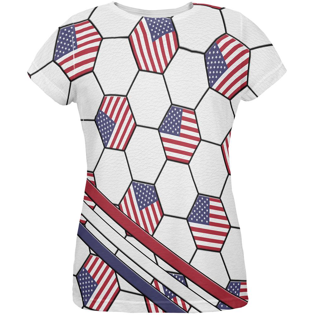 4th of July USA World Cup Soccer Ball All Over Womens T Shirt Women's T-Shirts Old Glory 2XL Multi