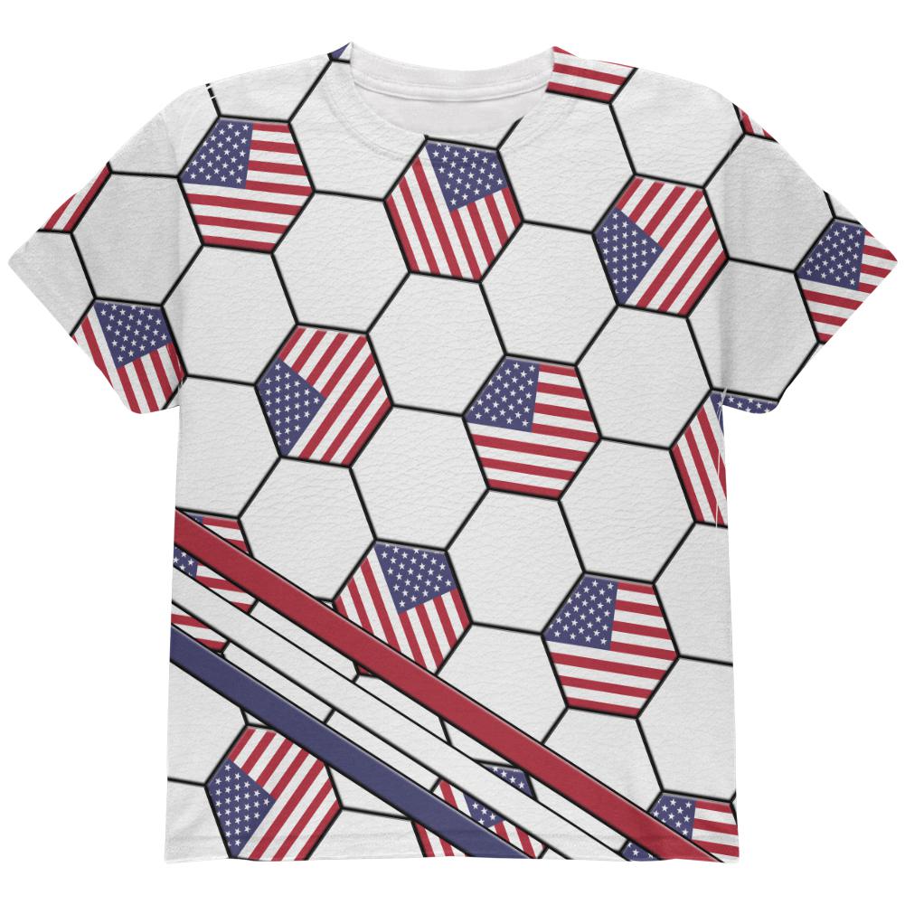 4th of July USA World Cup Soccer Ball All Over Youth T Shirt Youth T-Shirts Old Glory LG Multi