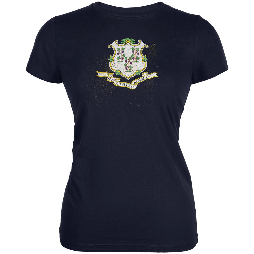 Born and Raised Connecticut State Flag Juniors Soft T Shirt Juniors T-Shirts Old Glory 2XL Navy