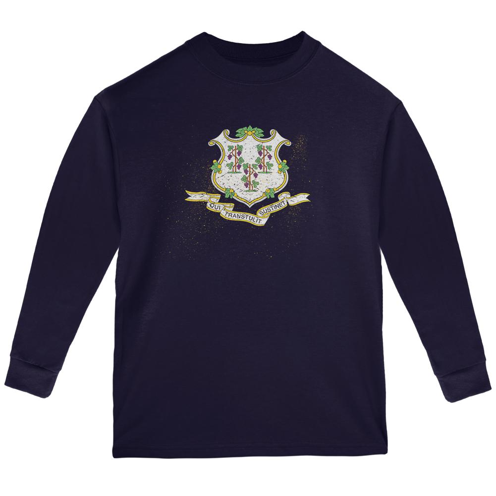 Born and Raised Connecticut State Flag Youth Long Sleeve T Shirt Youth Long Sleeves Old Glory LG Navy