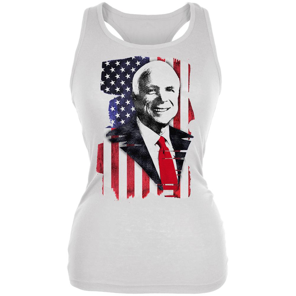 4th of July John McCain American Patriot Juniors Soft Tank Top Juniors Tank Tops Old Glory 2XL White
