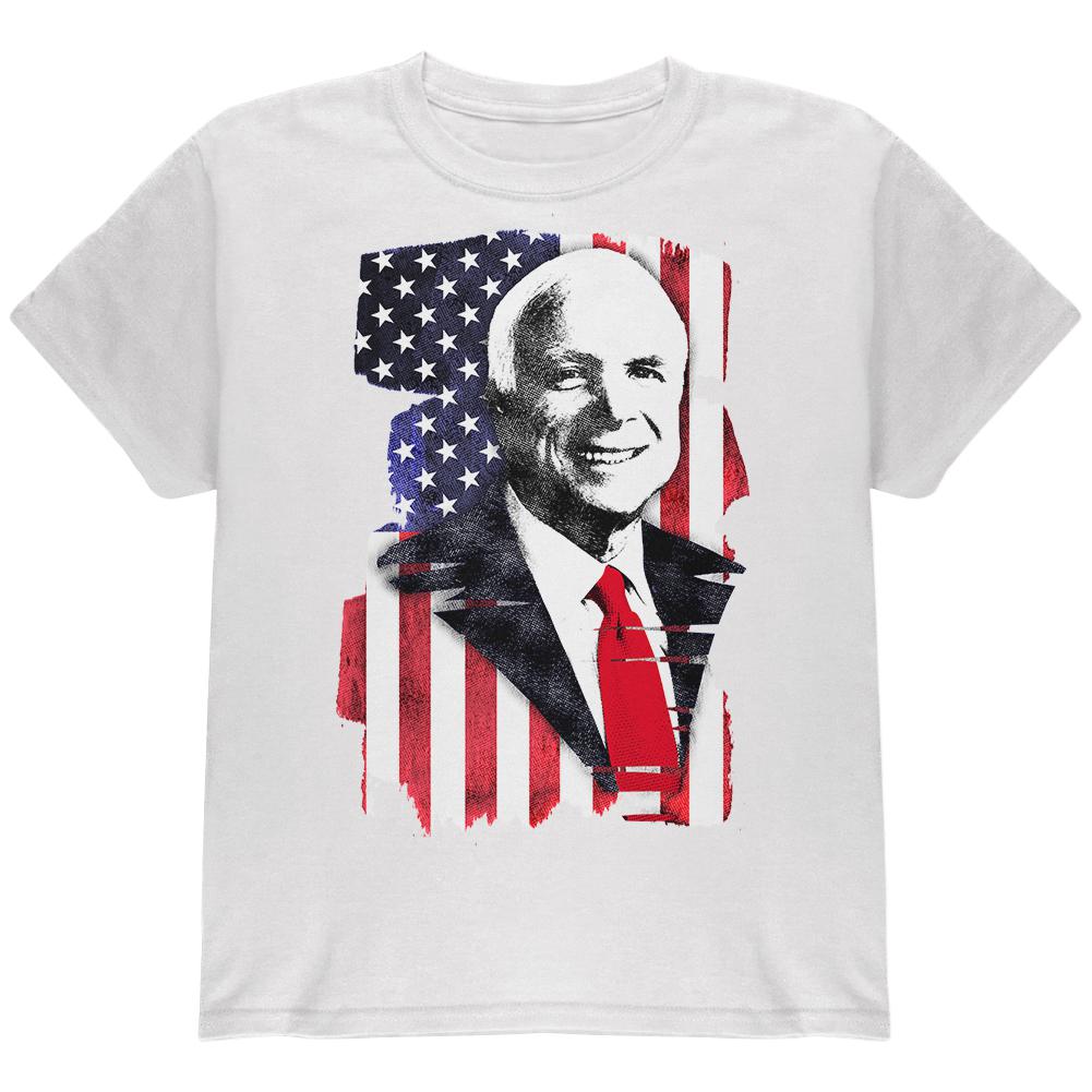 4th of July John McCain American Patriot Youth T Shirt Youth T-Shirts Old Glory LG White