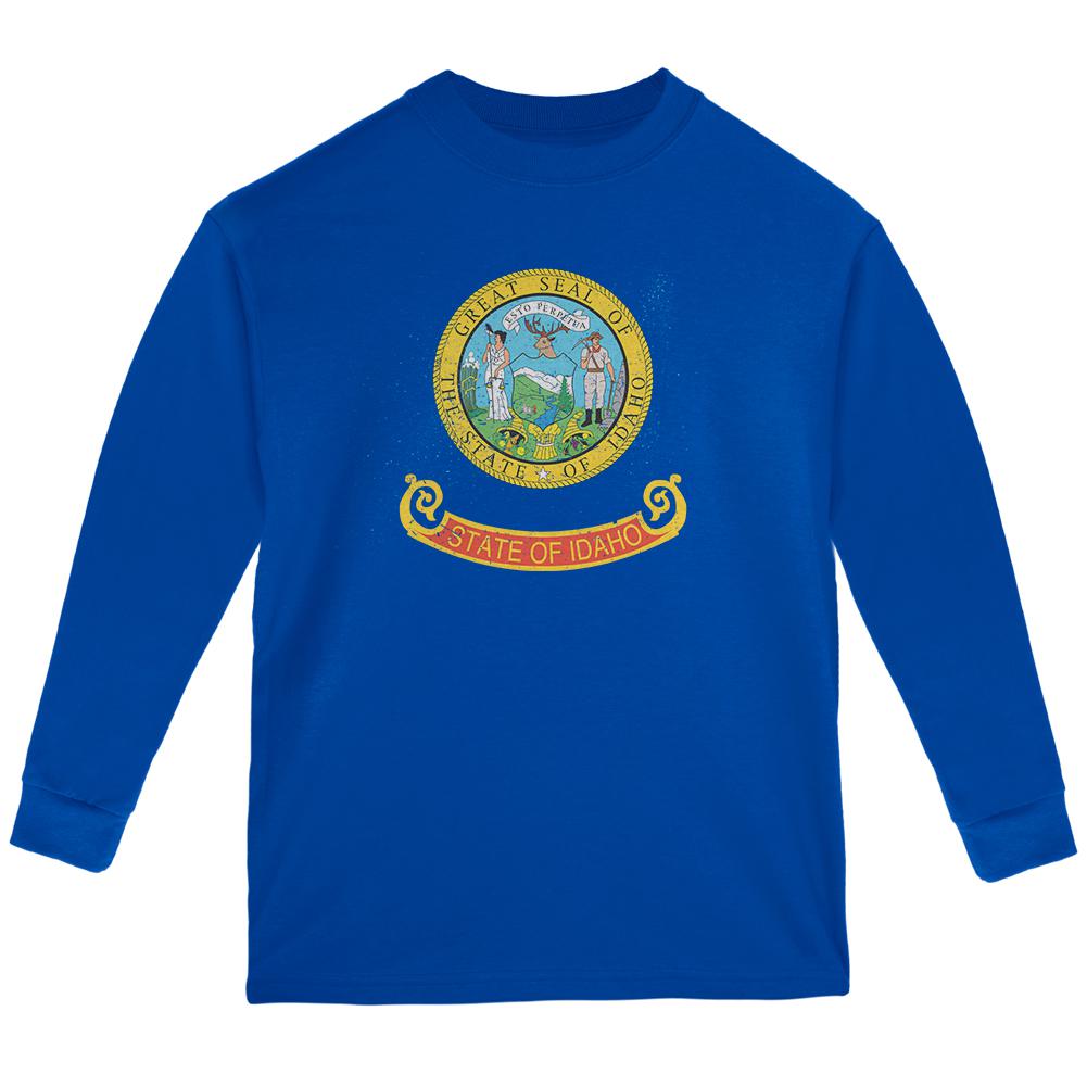 Born and Raised Idaho State Flag Youth Long Sleeve T Shirt Youth Long Sleeves Old Glory LG Royal